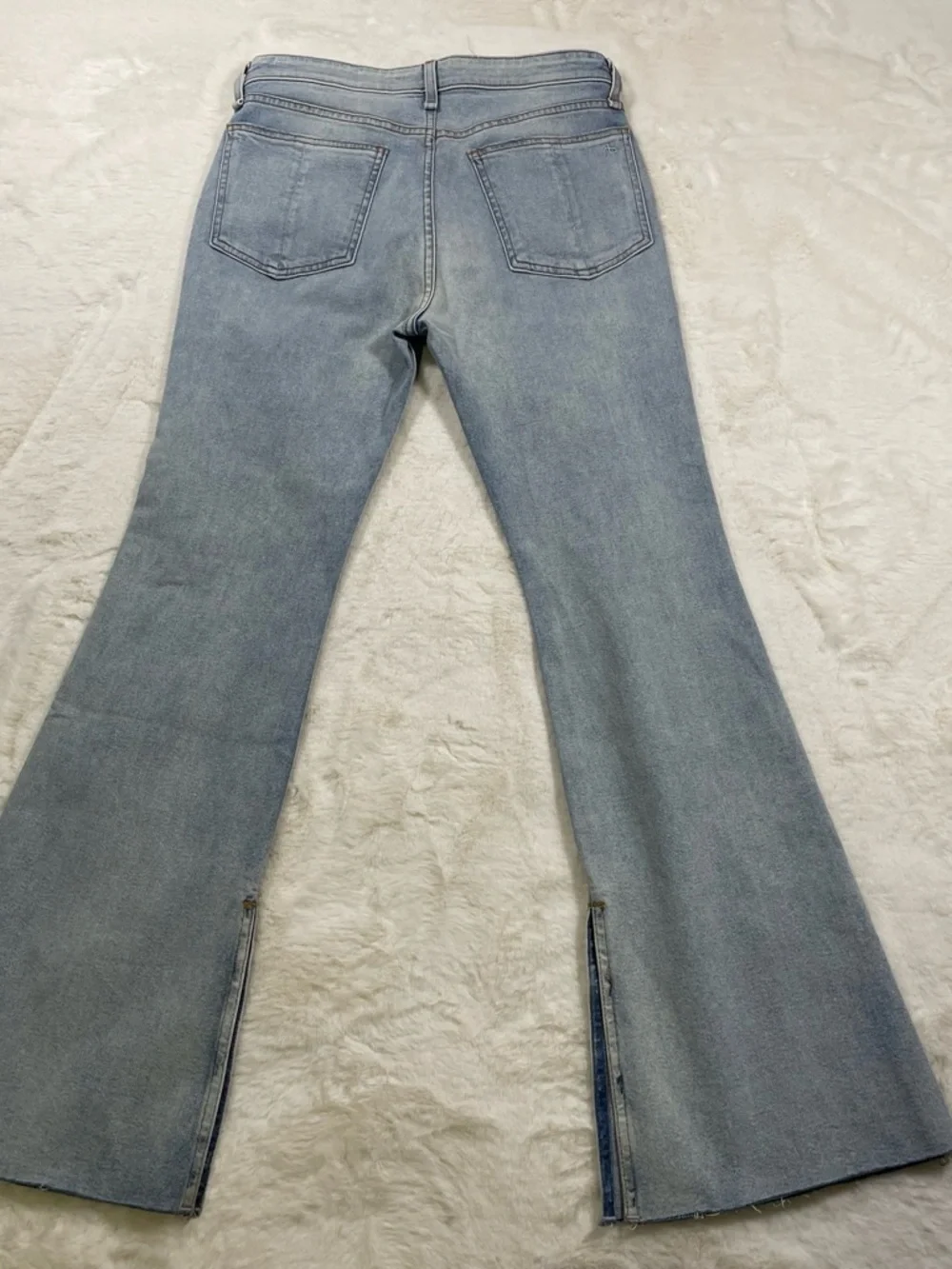 rag & bone Light Blue Flare Jeans with Distressed Knee